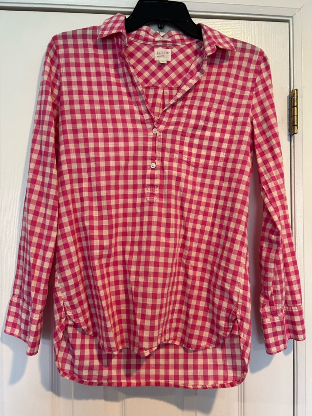J. Crew Pink & White Gingham Pullover Button Shirt